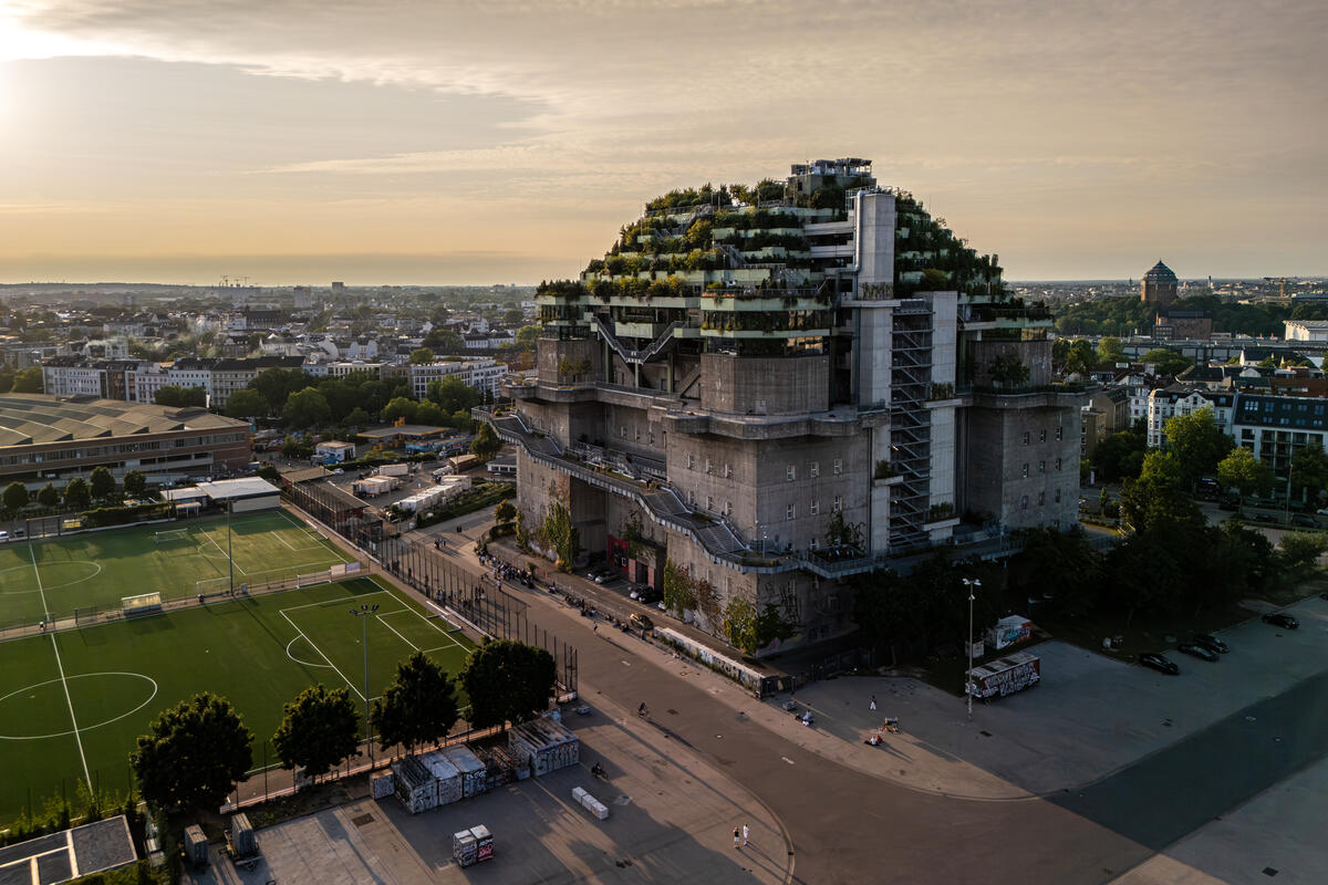 The green-roofed bunker in St Pauli.