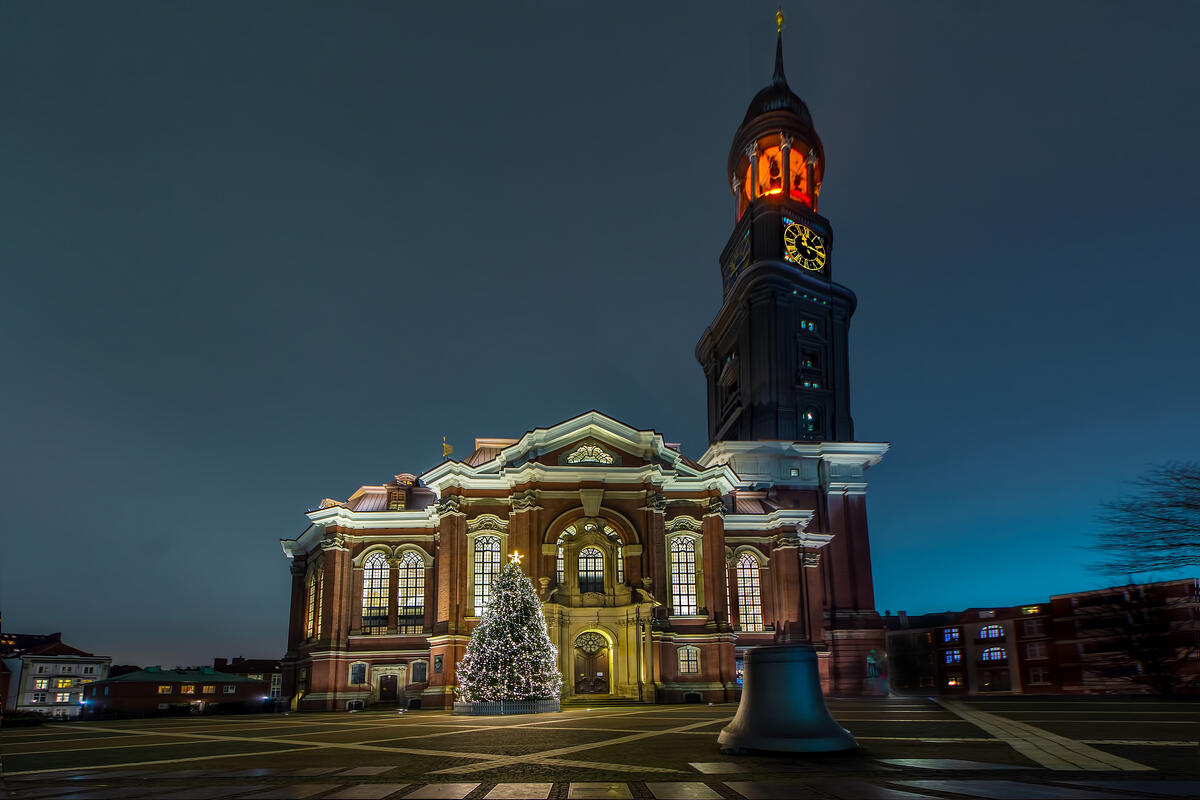 St Michael’s Church with an illuminated Christmas tree.