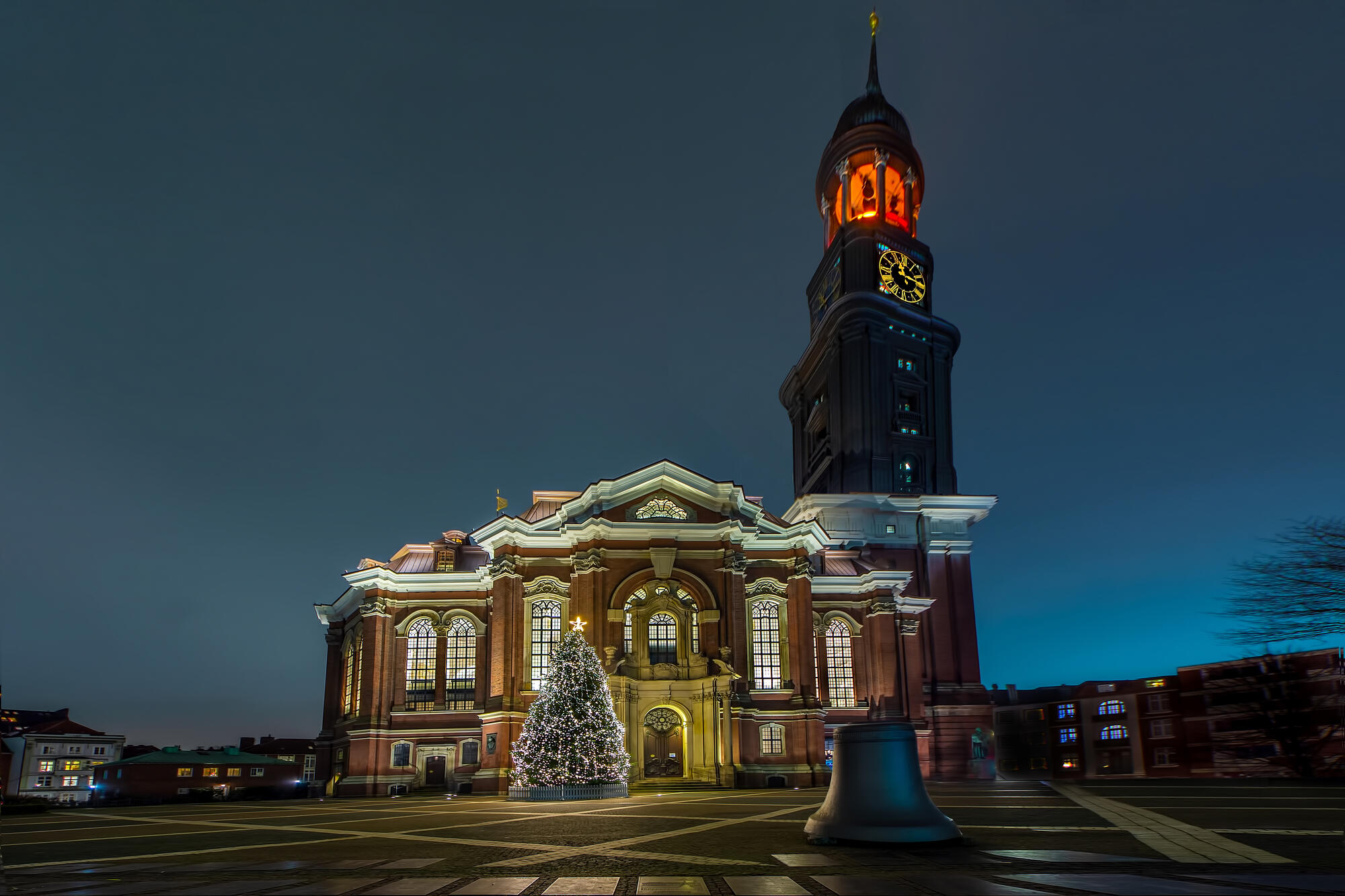 St Michael’s Church with an illuminated Christmas tree.