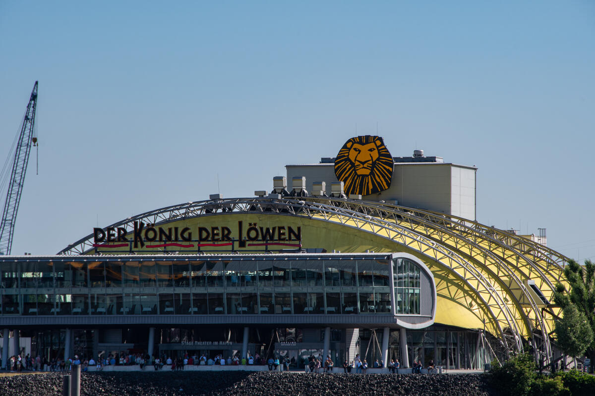 Theater im Hafen with its Lion King signage.