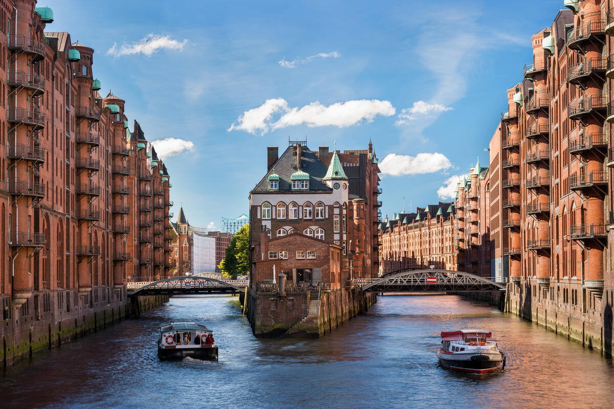 The Wasserschloss between Hamburg’s warehouses.