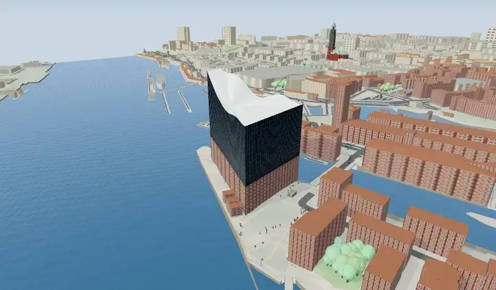 Static 3D preview of Hamburg in illustrative clear weather.