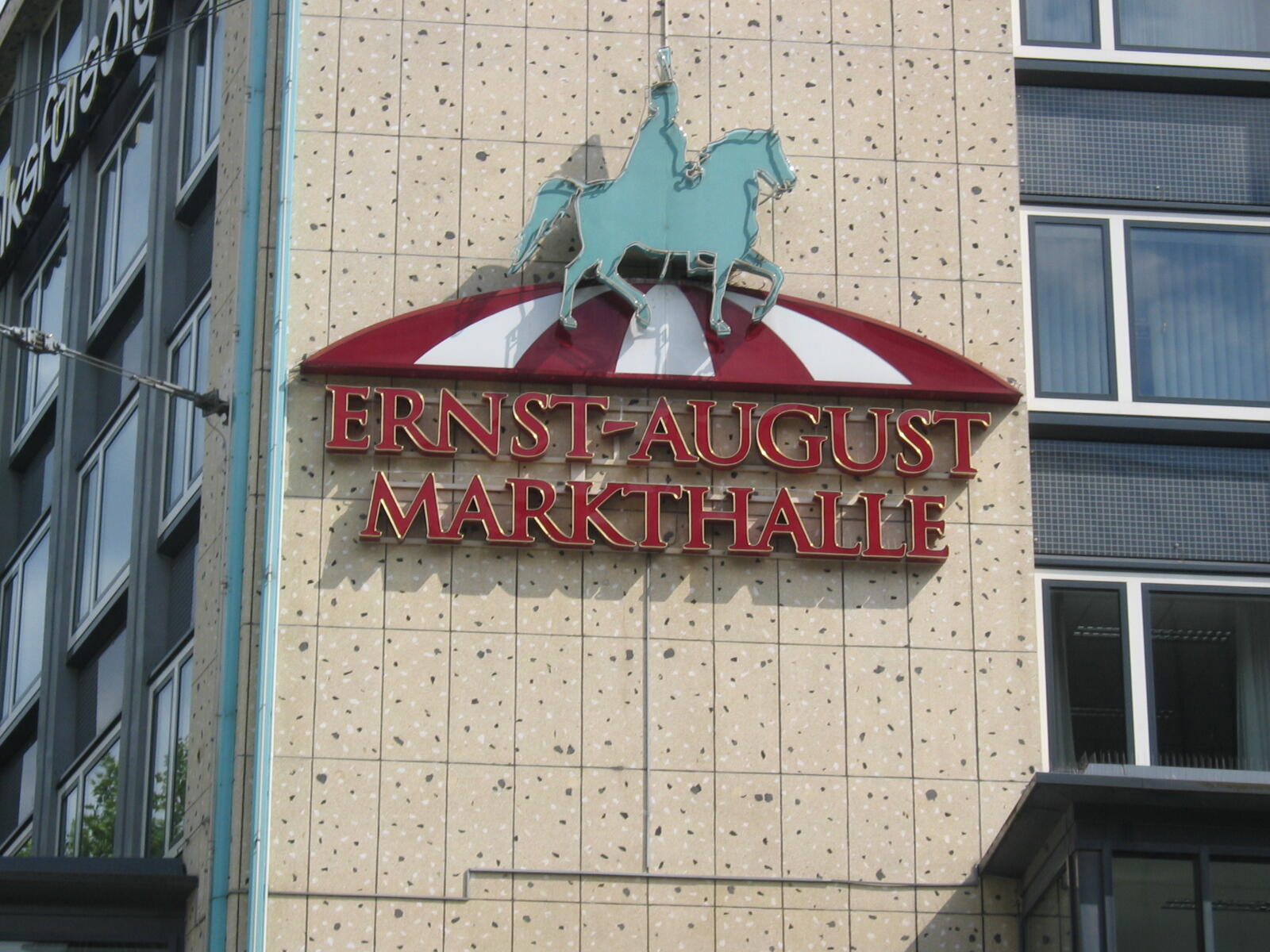 Ernst-August-Markthalle sign with equestrian figure