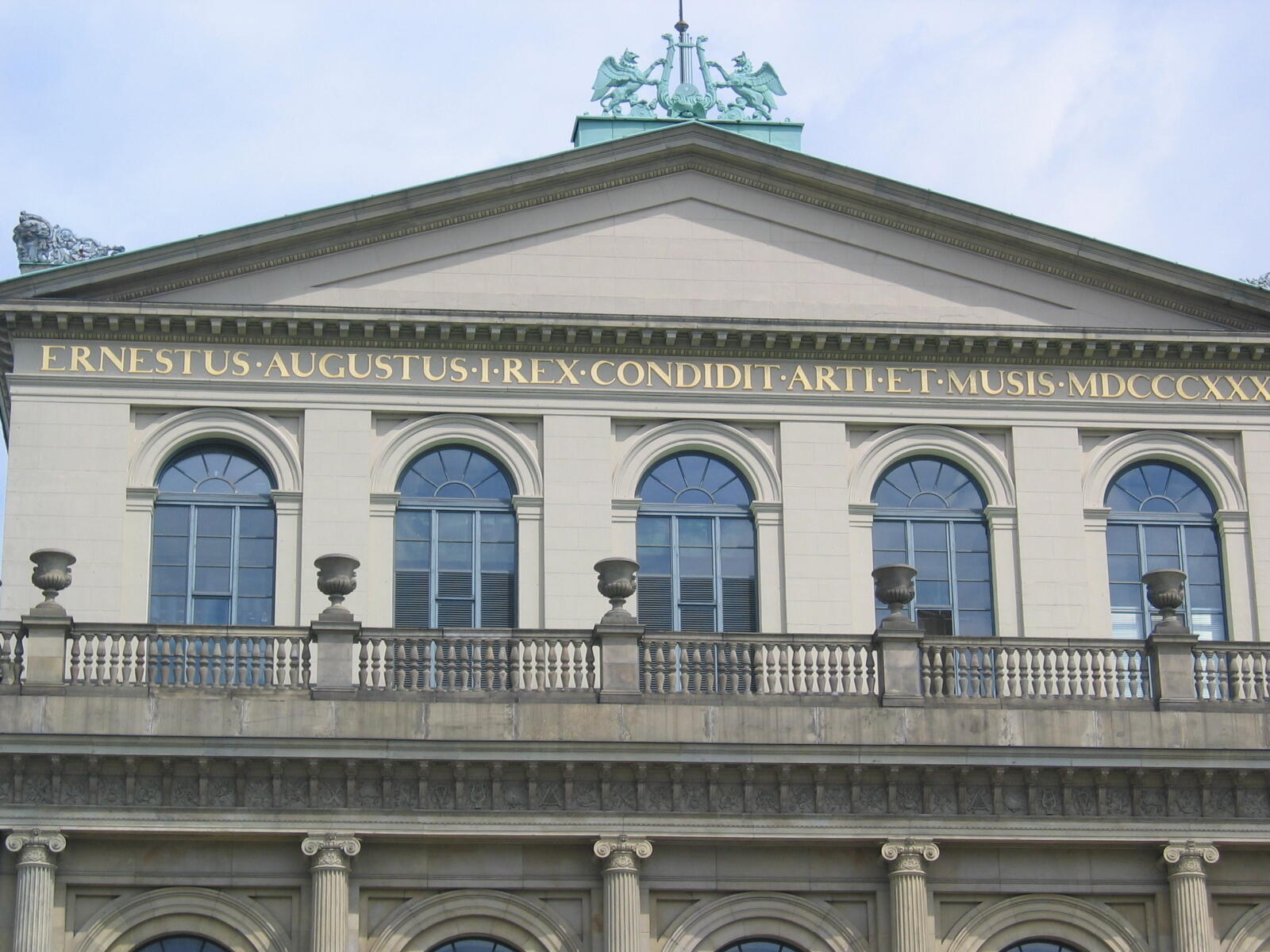 Façade of Hanover Opera House with a Latin inscription dedicated to Ernst August