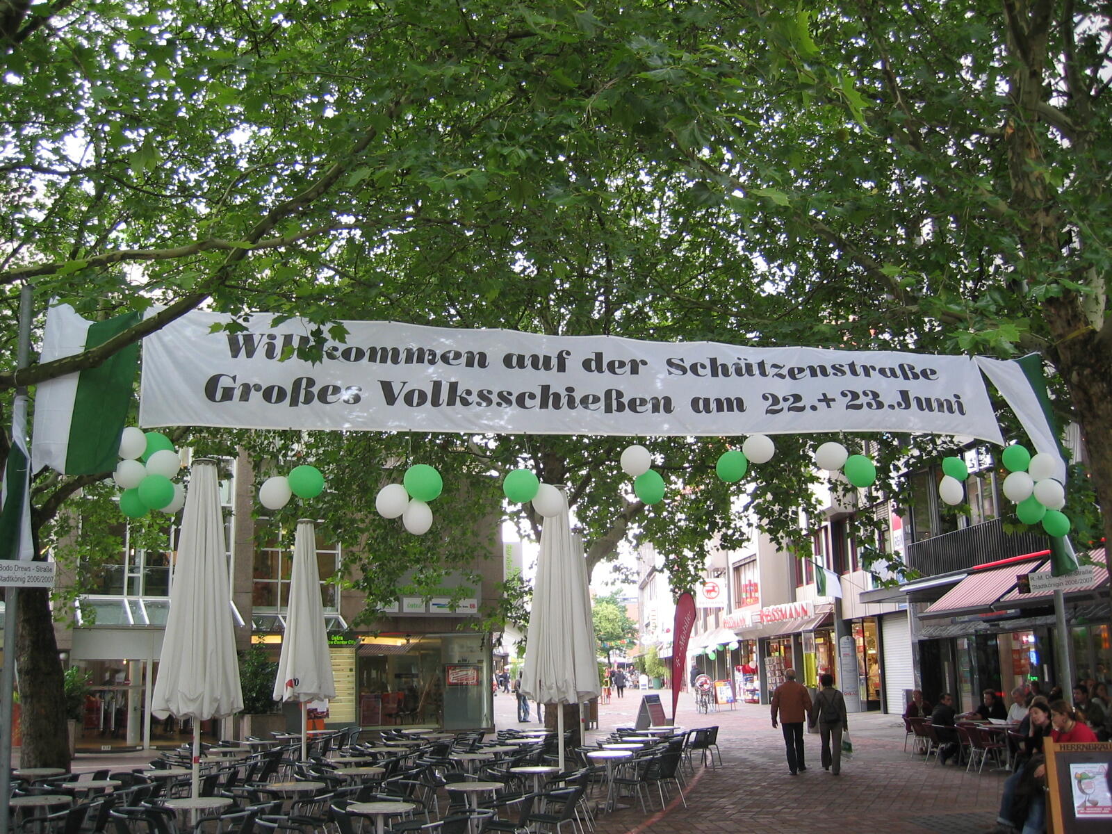 Banner across Schützenstraße: Welcome to Schützenstraße, Grand Public Shooting Competition