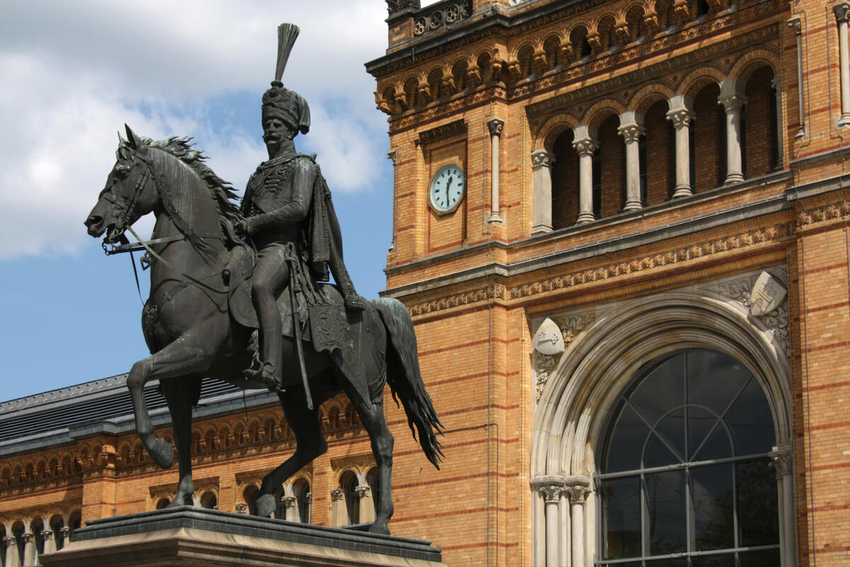Equestrian monument outside Hanover Central Station.