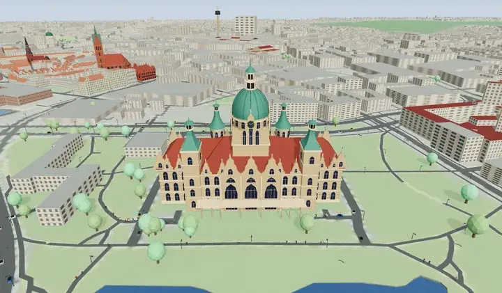 Static 3D preview of Hanover in illustrative clear weather.