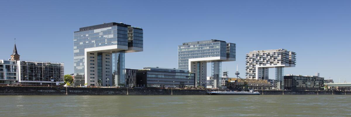 Cologne’s three Kranhäuser beside the Rhine.