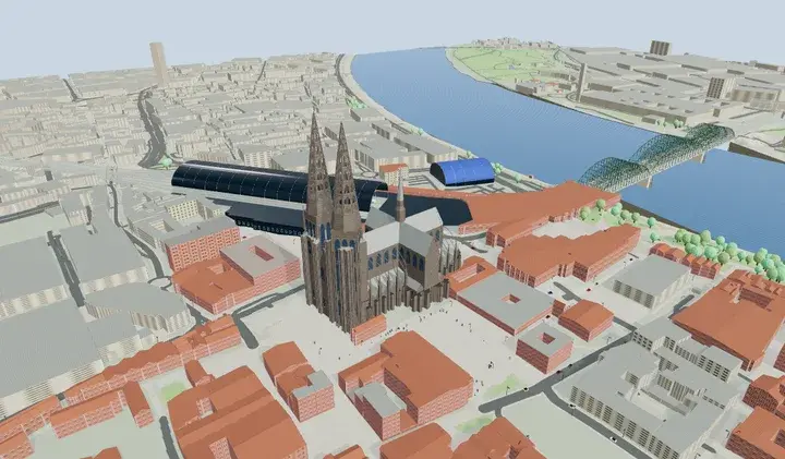 Static 3D preview of Cologne in illustrative clear weather.