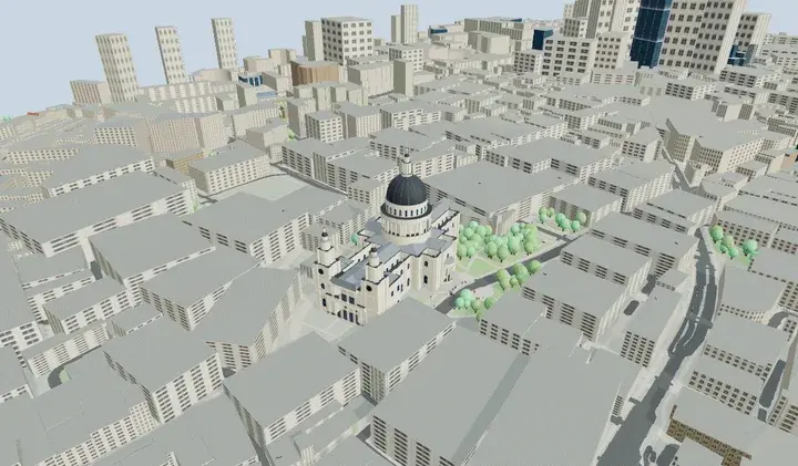 Static 3D preview of London in illustrative clear weather.