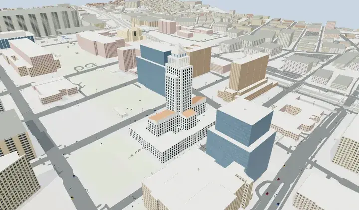 Static 3D preview of Los Angeles in illustrative clear weather.
