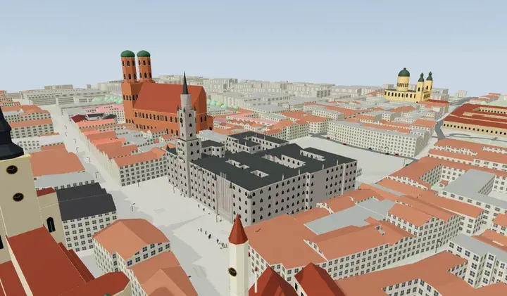 Static 3D preview of Munich in illustrative clear weather.