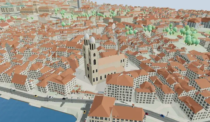 Static 3D preview of Zurich in illustrative clear weather.